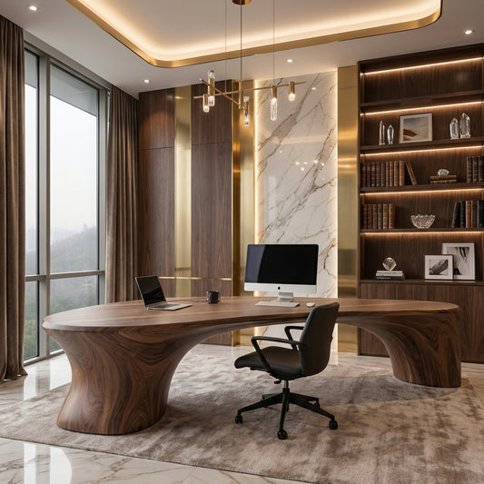 Ultra-Luxury Sculptural Wood Desk- Solid Wood Functional Desk Office