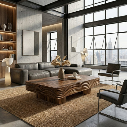 Sculptural Wave Solid Wood Coffee Table – Architectural Elegance in Natural Form