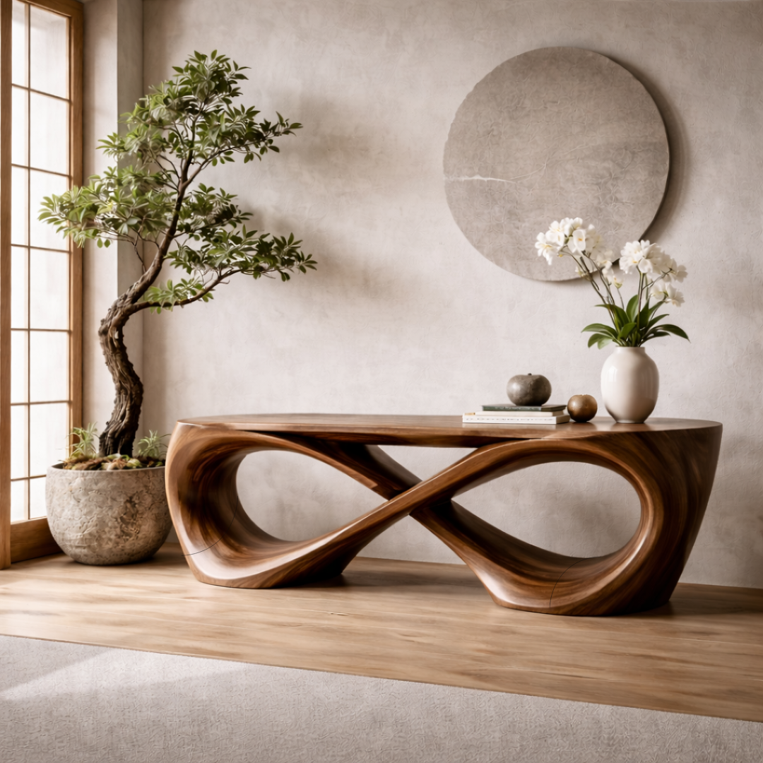 Infinity Sculptural Solid Wood Console Table – Handcrafted Luxury Statement Furniture