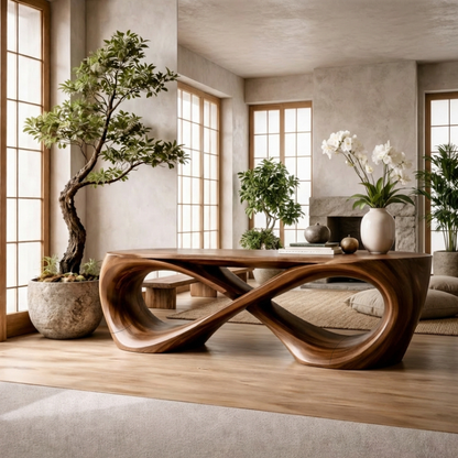 Infinity Sculptural Solid Wood Console Table – Handcrafted Luxury Statement Furniture