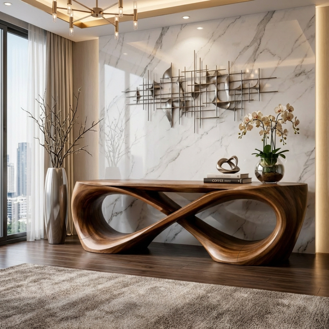 Infinity Sculptural Solid Wood Console Table – Handcrafted Luxury Statement Furniture