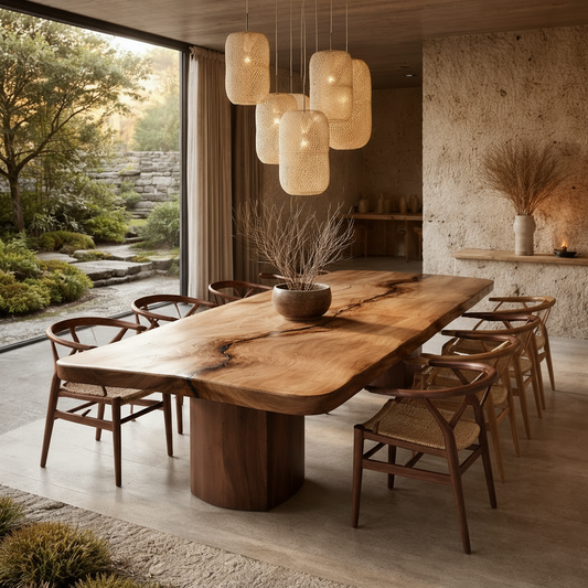 Live Edge Solid Wood Dining Table – Sculptural Japandi Table for Luxury Homes