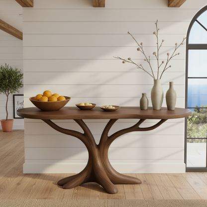 Hand-Carved Solid Wood Console Table in Branching Tree-Form Design