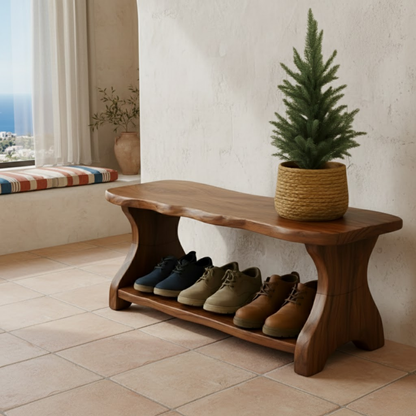 Live-Edge Solid Wood Shoe Bench – Organic Entryway Storage Seat