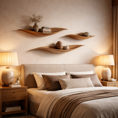 Luxury Sculptural Leaves Floating Shelf - Handcrafted Wall Statement