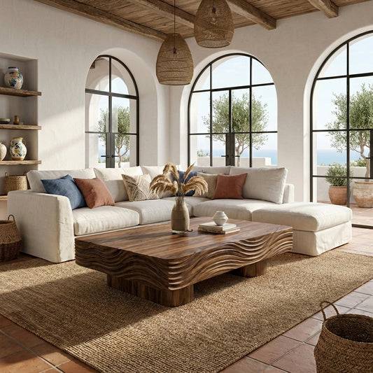 Sculptural Wave Solid Wood Coffee Table – Architectural Elegance in Natural Form