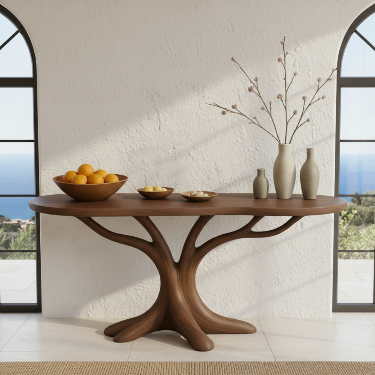 Hand-Carved Solid Wood Console Table in Branching Tree-Form Design