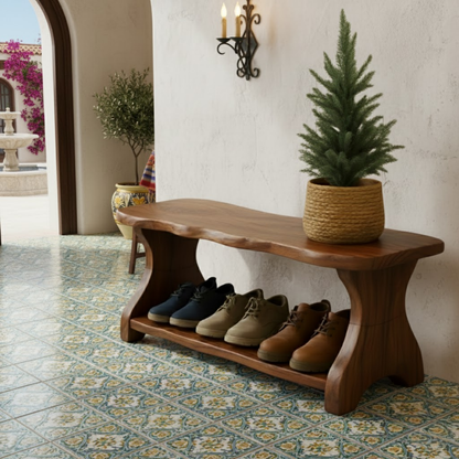 Live-Edge Solid Wood Shoe Bench – Organic Entryway Storage Seat