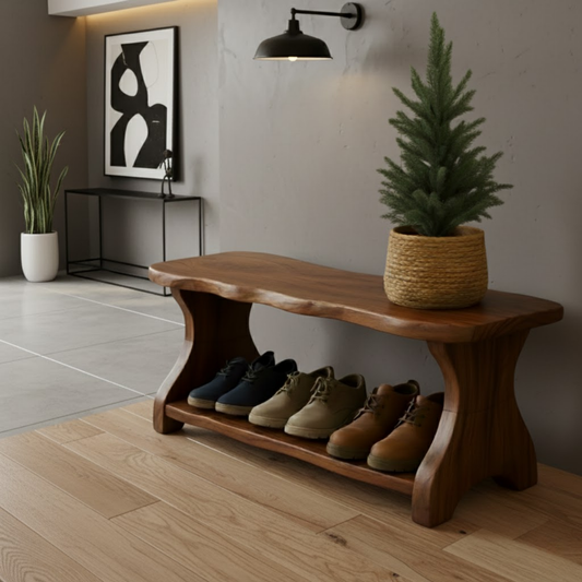 Live-Edge Solid Wood Shoe Bench – Organic Entryway Storage Seat