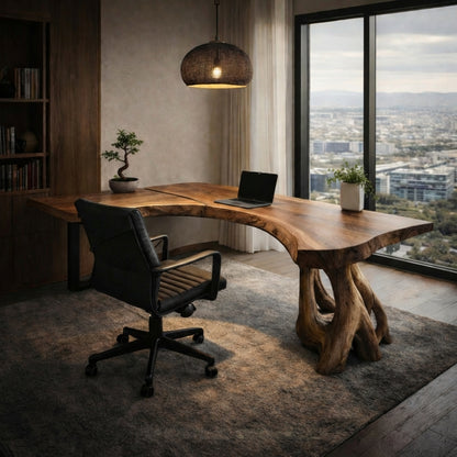 Sculptural Live Edge Office Desk – Handcrafted Solid Wood Luxury Statement