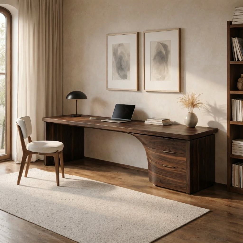 Handcrafted Live-Edge Solid Wood Office Desk – Sculptural Luxury Home Office Desk
