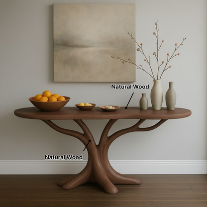 Hand-Carved Solid Wood Console Table in Branching Tree-Form Design
