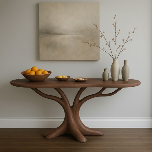 Hand-Carved Solid Wood Console Table in Branching Tree-Form Design