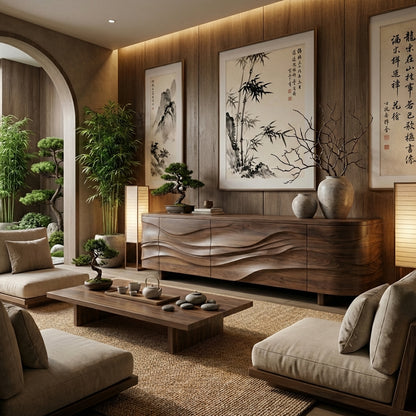 Sculptural Wave Solid Wood Sideboard – Luxury Statement for Refined Interiors