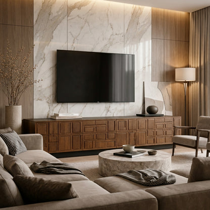 Custom Solid Wood TV Console -Luxury Modern Media Cabinet for Living Room