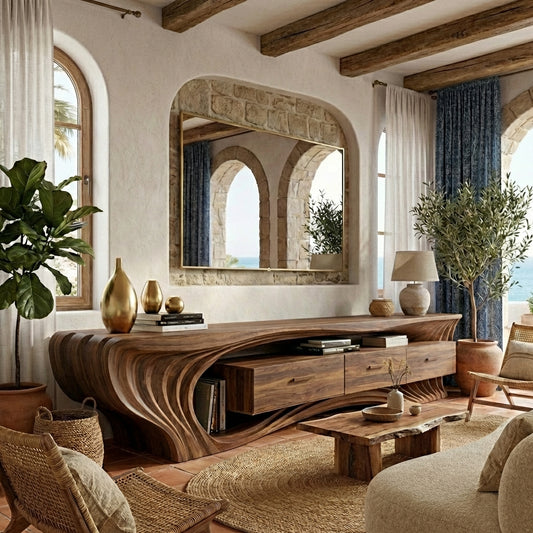 Sculptural Wave Solid Wood TV Console – A Statement of Architectural Luxury