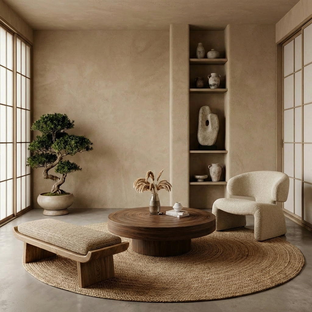 Sculptural Round Solid Wood Coffee Table – Timeless Elegance for Refined Living Rooms