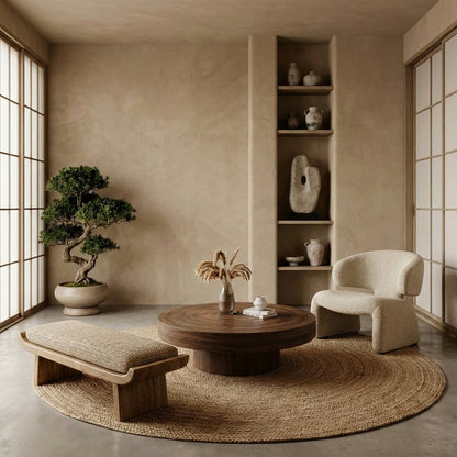 Sculptural Round Solid Wood Coffee Table – Timeless Elegance for Refined Living Rooms