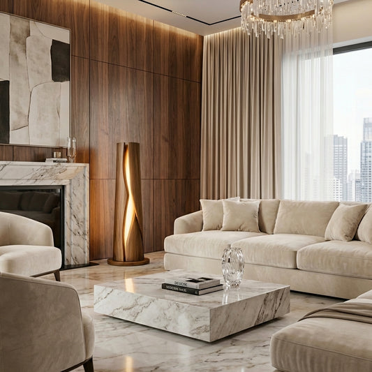 Sculptural Solid Wood Floor Lamp – Organic Light Column for Luxury Interiors