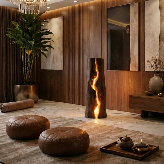 Sculptural Solid Wood Floor Lamp – Hand-Carved Organic Light Column