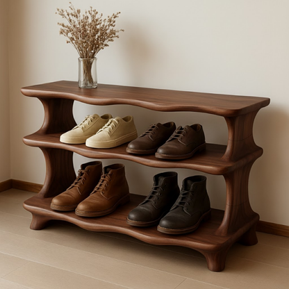 Handcrafted Flow-Form Shoe Shelf Featuring Rounded Fluid Contours
