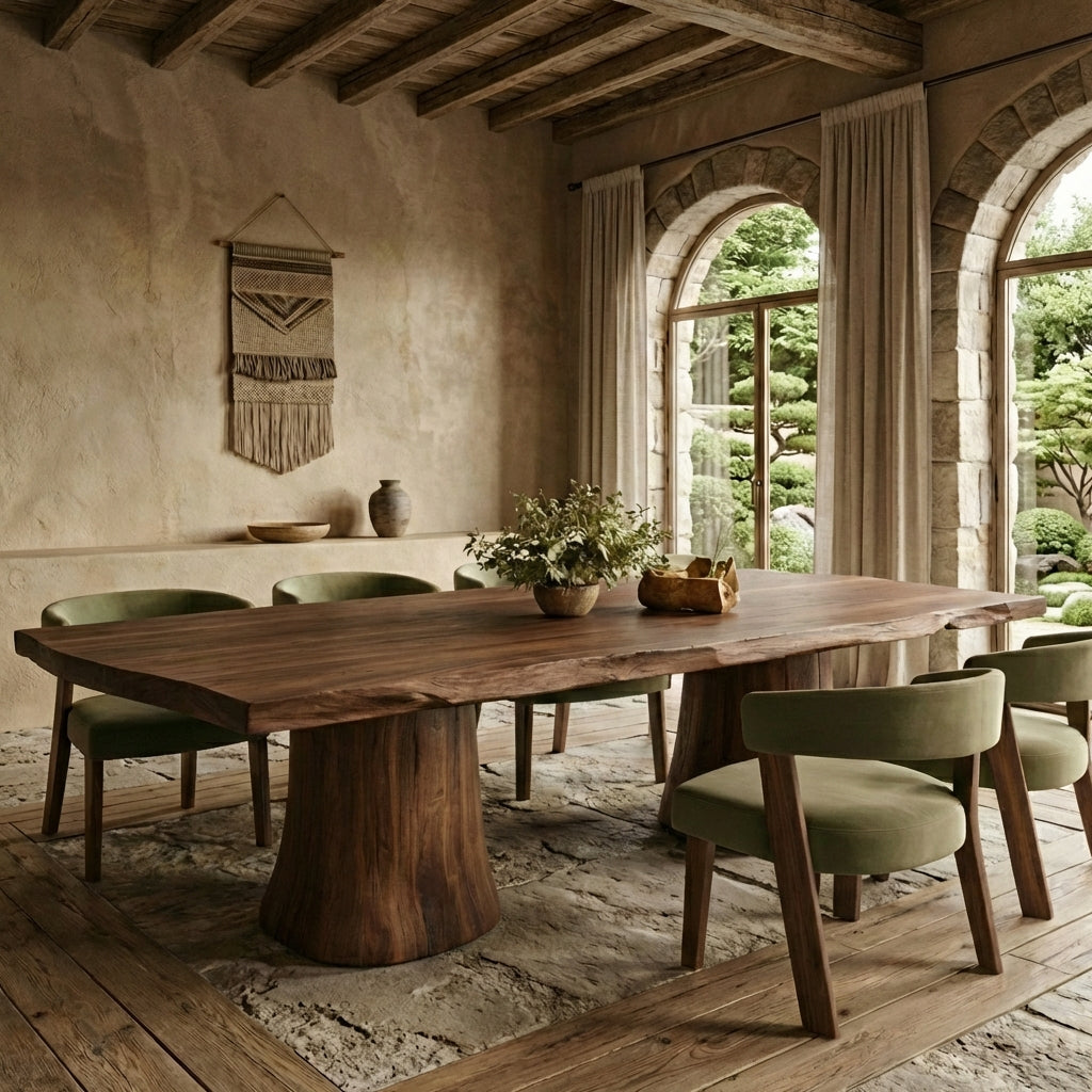 Organic Live Edge Solid Wood Dining Table – Sculptural Tree Trunk Dining Table Craftsmanship