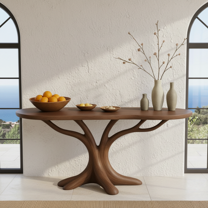 Hand-Carved Solid Wood Console Table in Branching Tree-Form Design