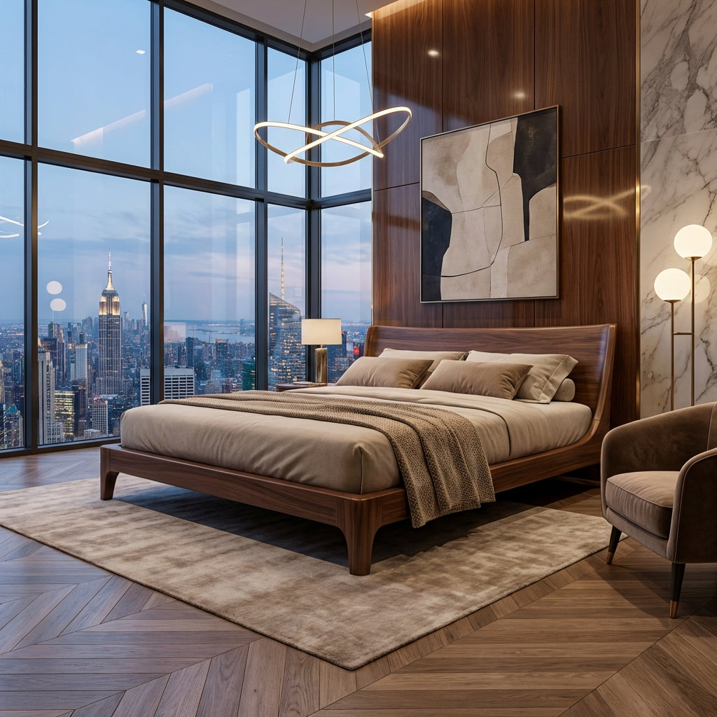 Sculptural Solid Wood Bed – Wave-Inspired Elegance for Luxury Bedrooms