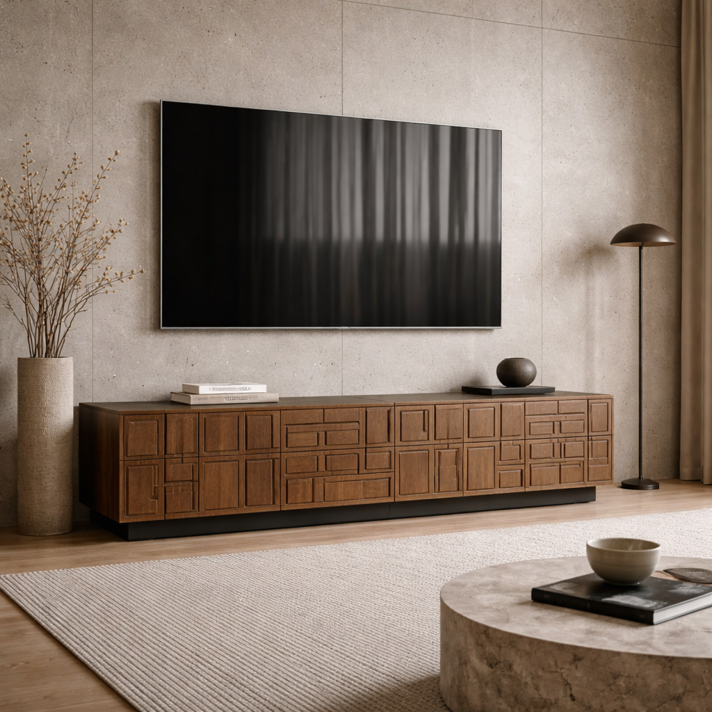Custom Solid Wood TV Console -Luxury Modern Media Cabinet for Living Room
