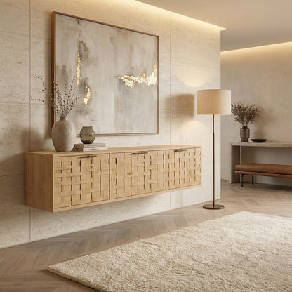 Floating Sculptural Wood Sideboard - Handcrafted Luxury Storage Furniture