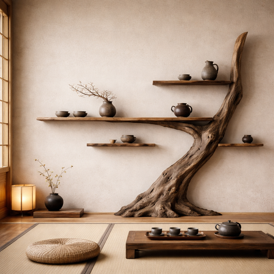 Japandi Tree Trunk Wall Shelves – Handcrafted Luxury Wood Art