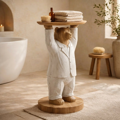 Hand-Carved Bear Butler Bathroom Side Table